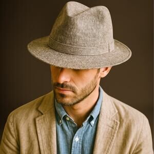 Vintage 70’s Sears Gray Wool Poly Tweed Fedora Hat Unisex Medium 7 - 7 1/8